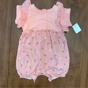 Disney minnie mouse baby girl, peach floral shortie romper 12 months